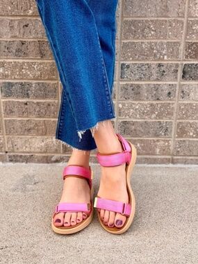 Woden Line Adjustable Sandal in Aurora Pink